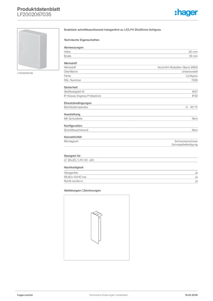 Bild Hager Produktdatenblatt LF2002067035 | Hager Deutschland