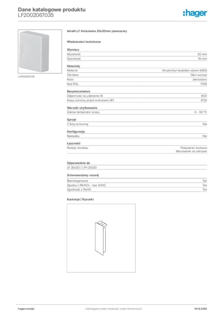 Zdjęcie Hager Karta katalogowa LF2002067035 | Hager Polska
