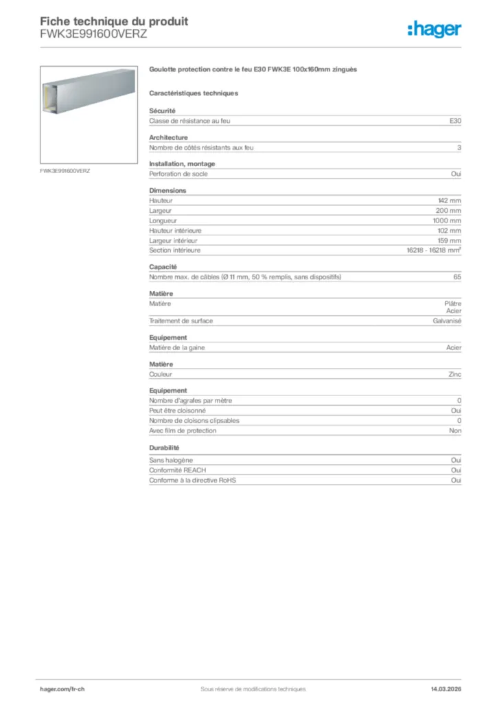 Image Hager Fiche technique du produit FWK3E991600VERZ | Hager Suisse