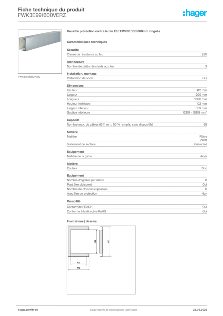 Image Hager Fiche technique du produit FWK3E991600VERZ | Hager Suisse
