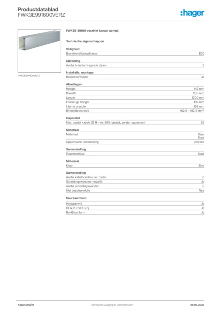 Afbeelding Hager Productdatablad FWK3E991600VERZ | Hager Nederland