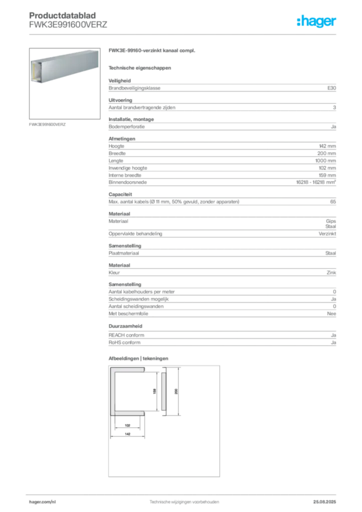 Afbeelding Hager Productdatablad FWK3E991600VERZ | Hager Nederland