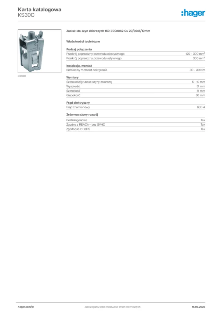 Zdjęcie Hager Karta katalogowa KS30C | Hager Polska