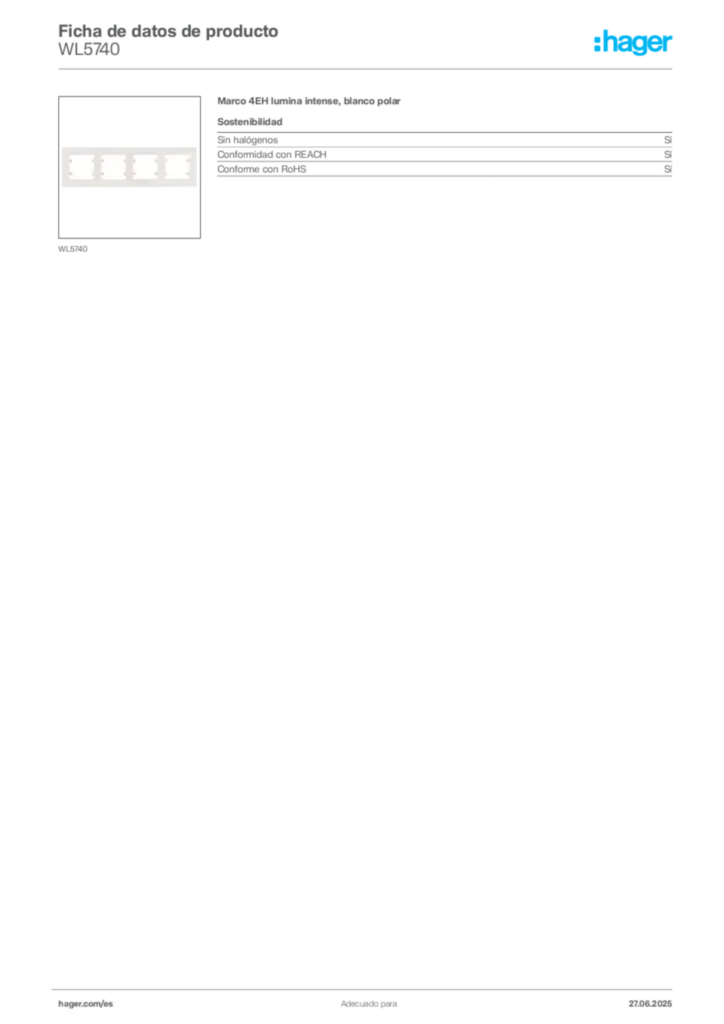 Imagen Hager Ficha de datos de producto WL5740 | Hager España