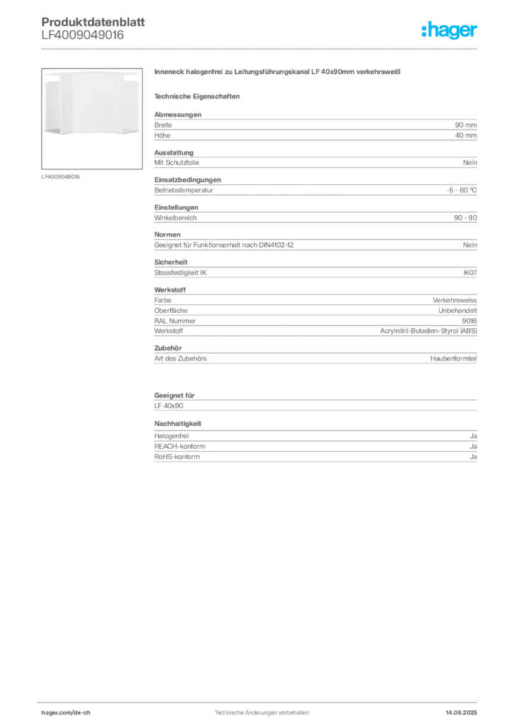 Bild Hager Produktdatenblatt LF4009049016 | Hager Schweiz