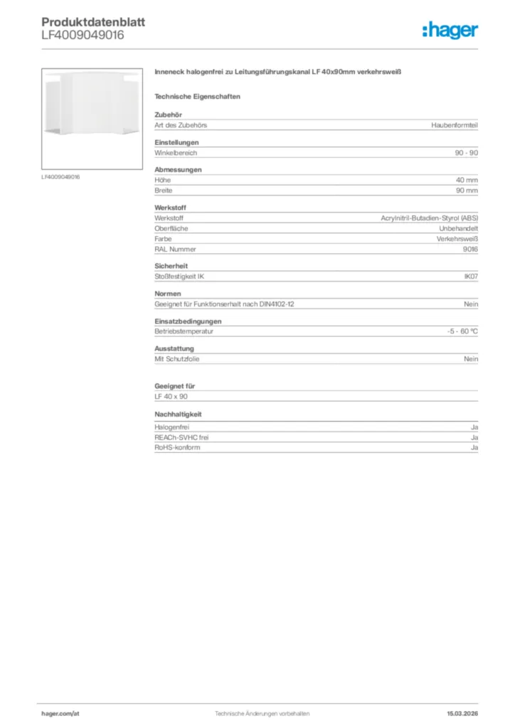 Bild Hager Produktdatenblatt LF4009049016 | Hager Deutschland