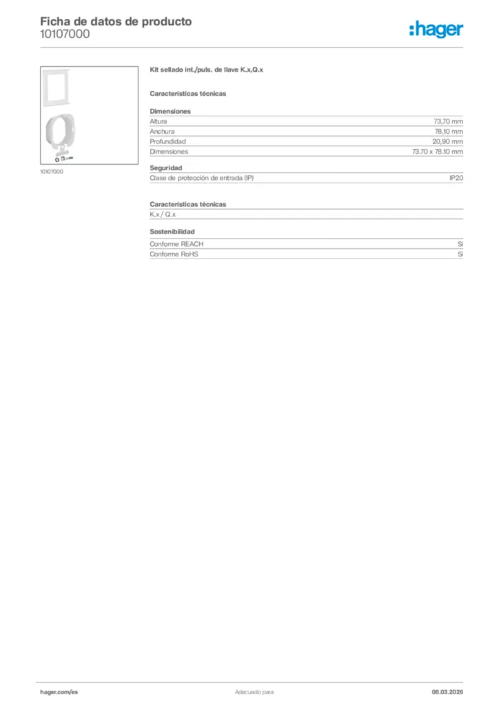 Imagen Hager Ficha de datos de producto 10107000 | Hager España