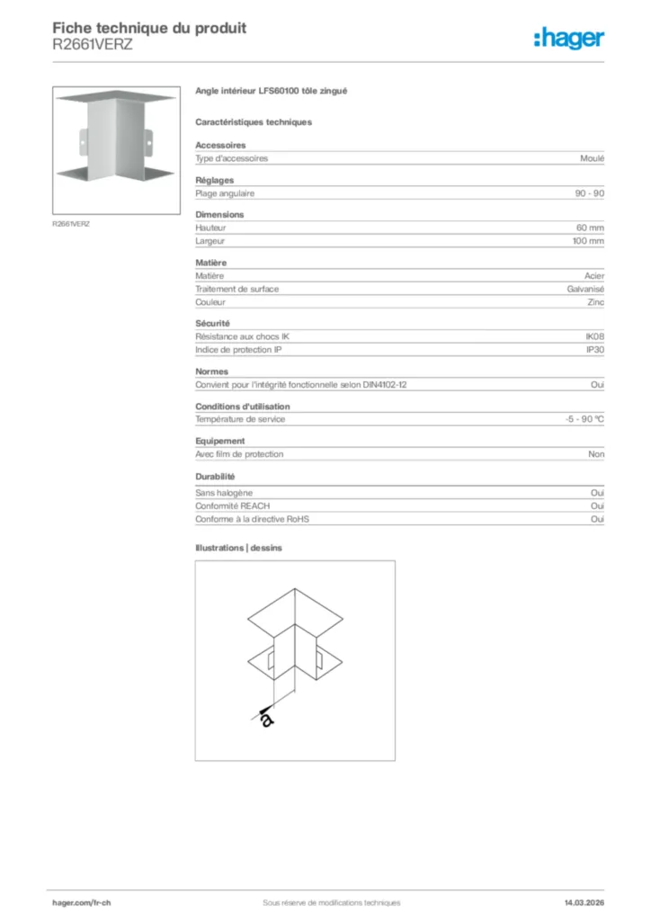Image Hager Fiche technique du produit R2661VERZ | Hager Suisse