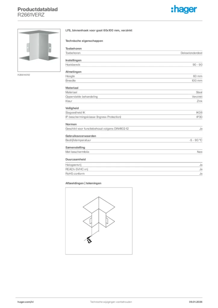 Afbeelding Hager Productdatablad R2661VERZ | Hager Nederland