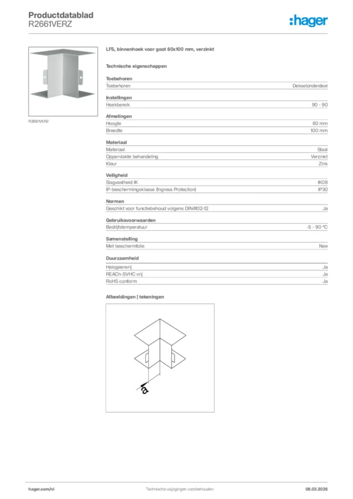 Afbeelding Hager Productdatablad R2661VERZ | Hager Nederland