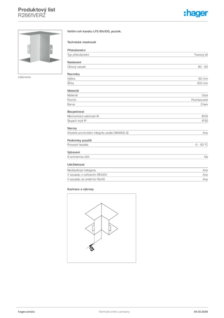 Obrázek Hager Product data sheet R2661VERZ | Hager