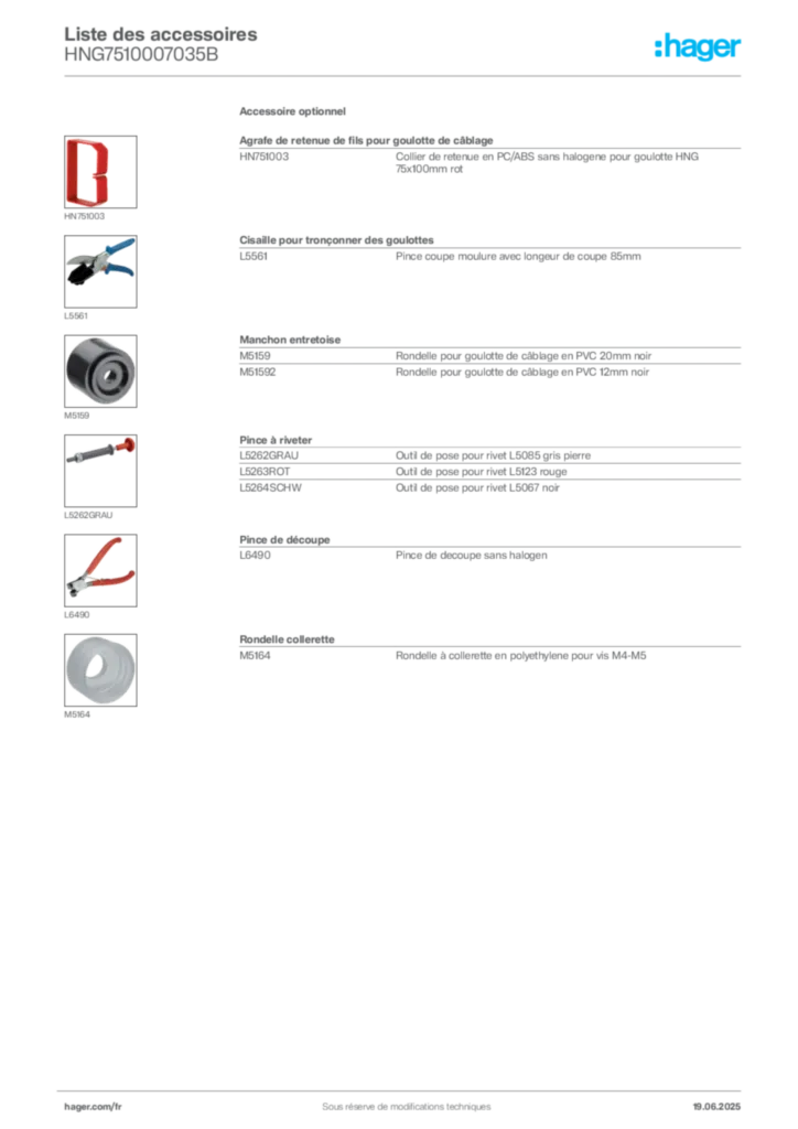 Image Hager Fiche technique du produit HNG7510007035B | Hager France