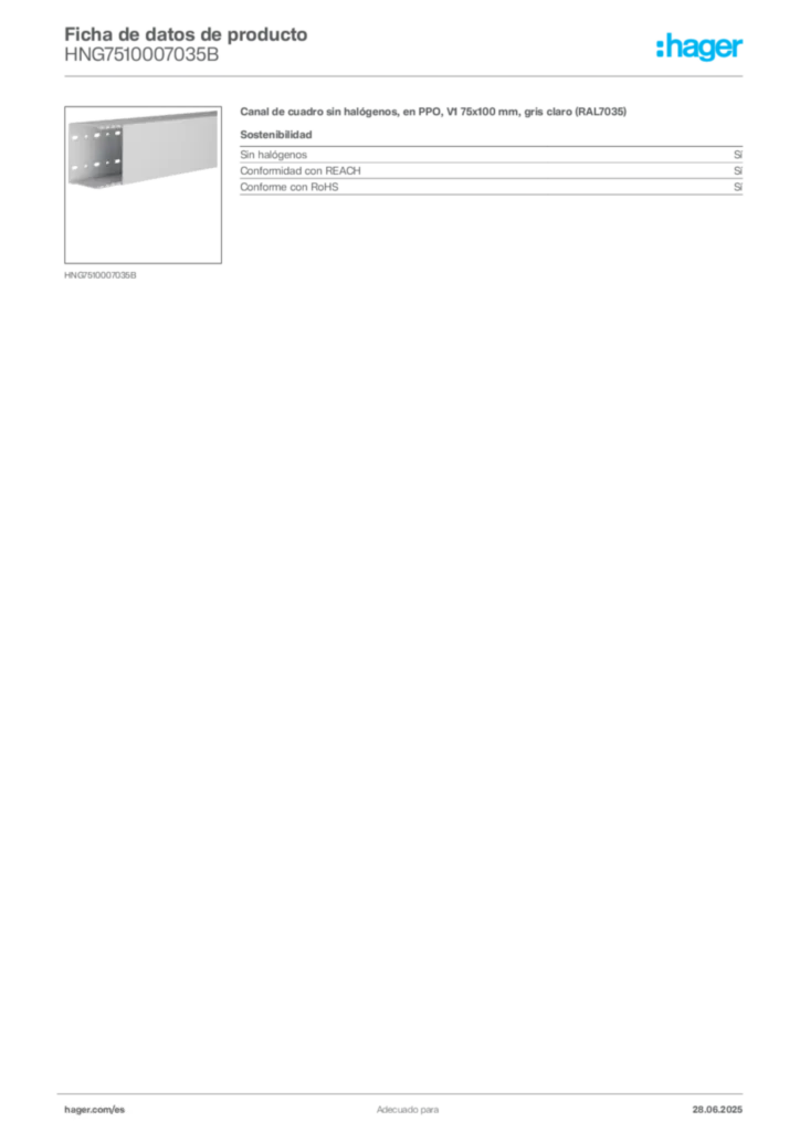 Imagen Hager Ficha de datos de producto HNG7510007035B | Hager España
