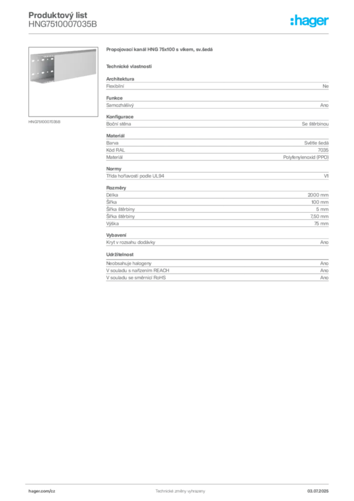 Obrázek Hager Produktový list HNG7510007035B | Hager