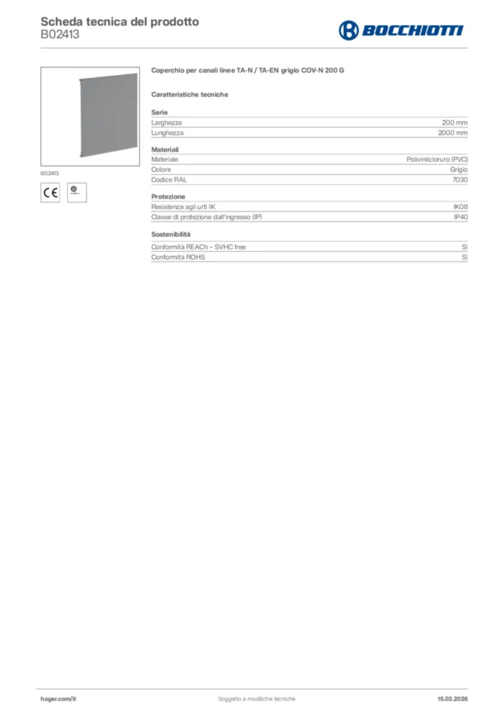 Immagine Bocchiotti Scheda tecnica del prodotto B02413 | Hager Italia