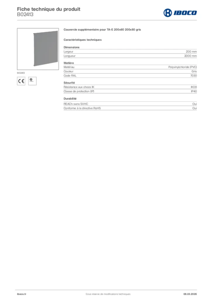 Image Iboco Fiche technique du produit B02413 | Hager France