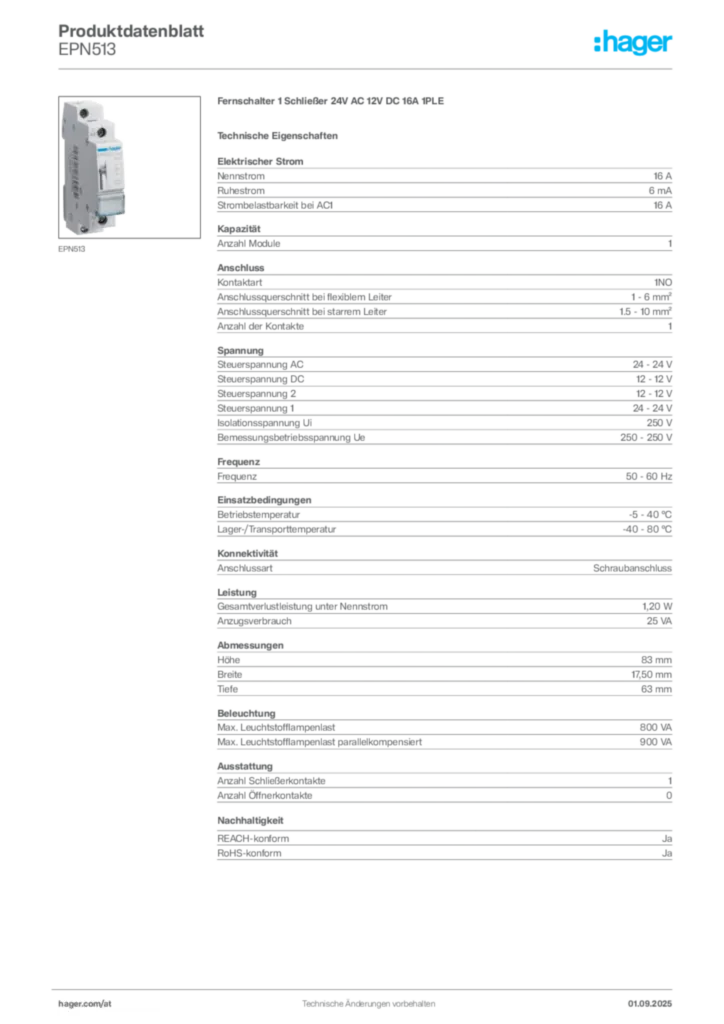 Bild Hager Produktdatenblatt EPN513 | Hager Deutschland