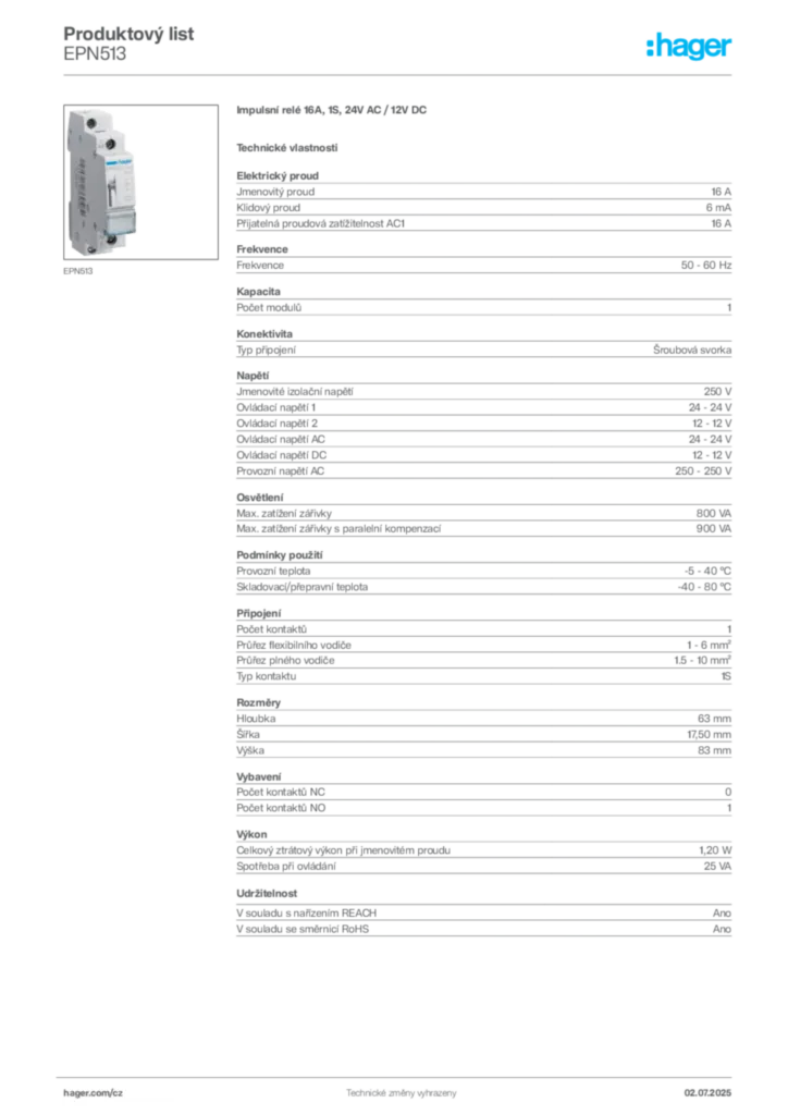 Obrázek Hager Produktový list EPN513 | Hager