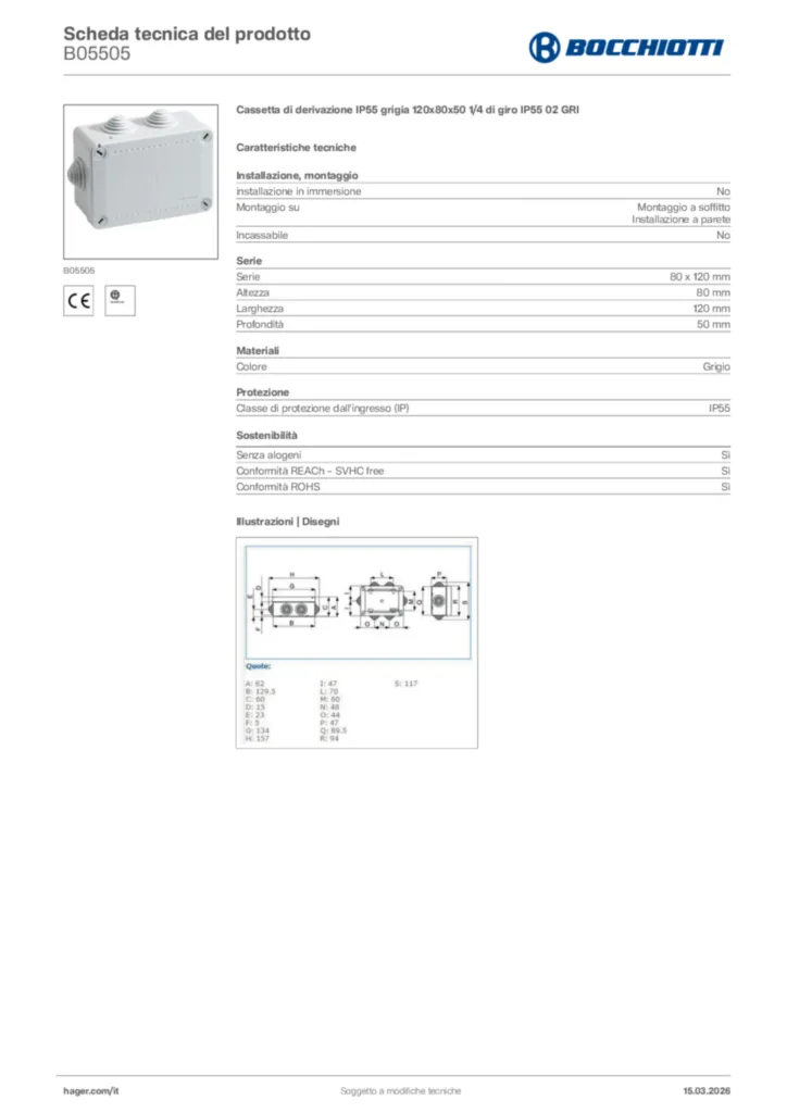 Immagine Bocchiotti Scheda tecnica del prodotto B05505 | Hager Italia