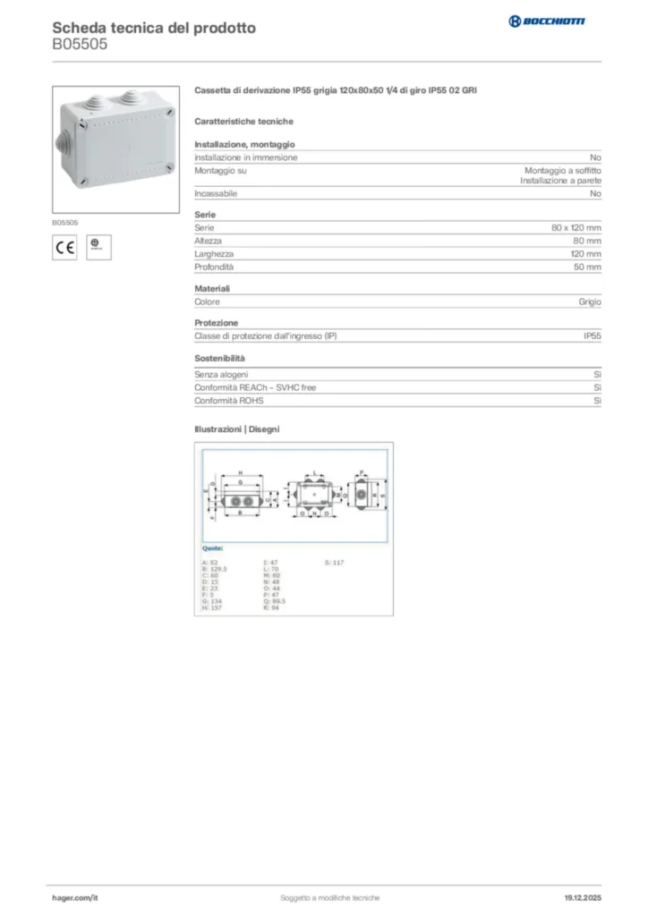 Immagine Bocchiotti Scheda tecnica del prodotto B05505 | Hager Italia