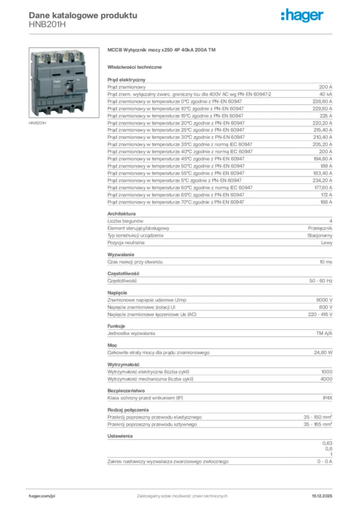 Zdjęcie Hager Karta katalogowa HNB201H | Hager Polska