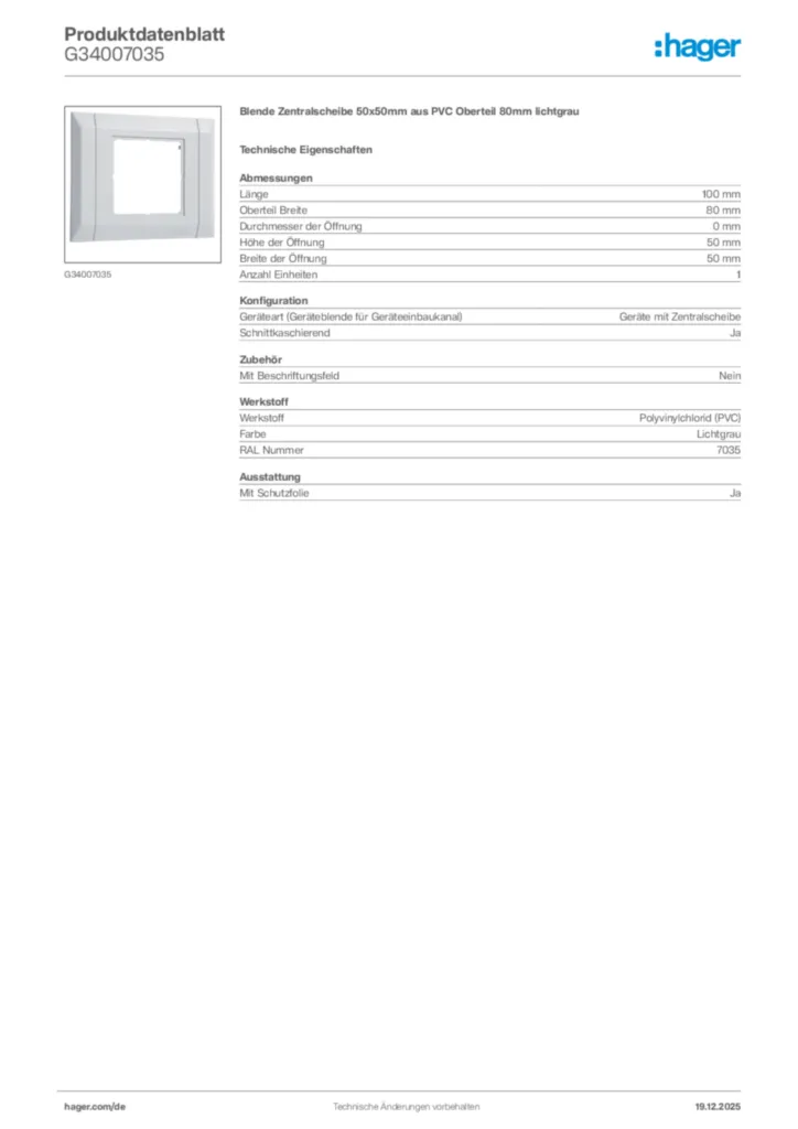 Bild Hager Produktdatenblatt G34007035 | Hager Deutschland