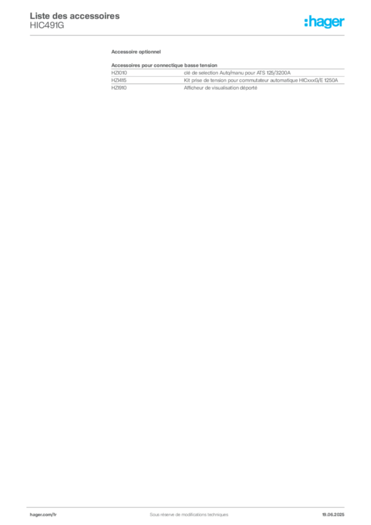 Image Hager Fiche technique du produit HIC491G | Hager France