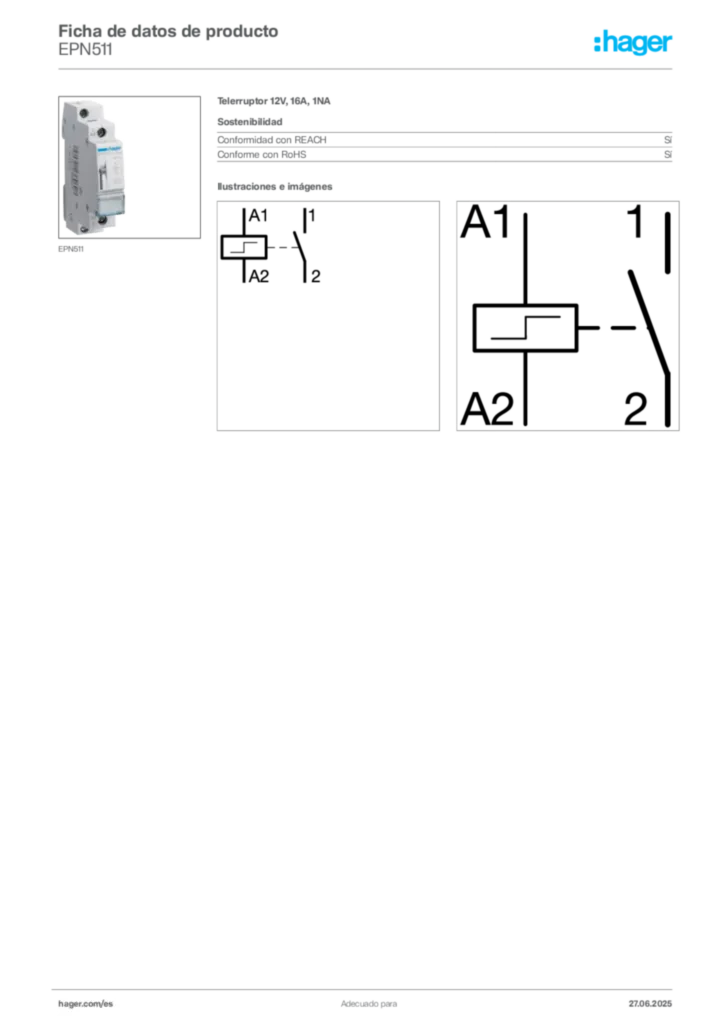 Imagen Hager Ficha de datos de producto EPN511 | Hager España