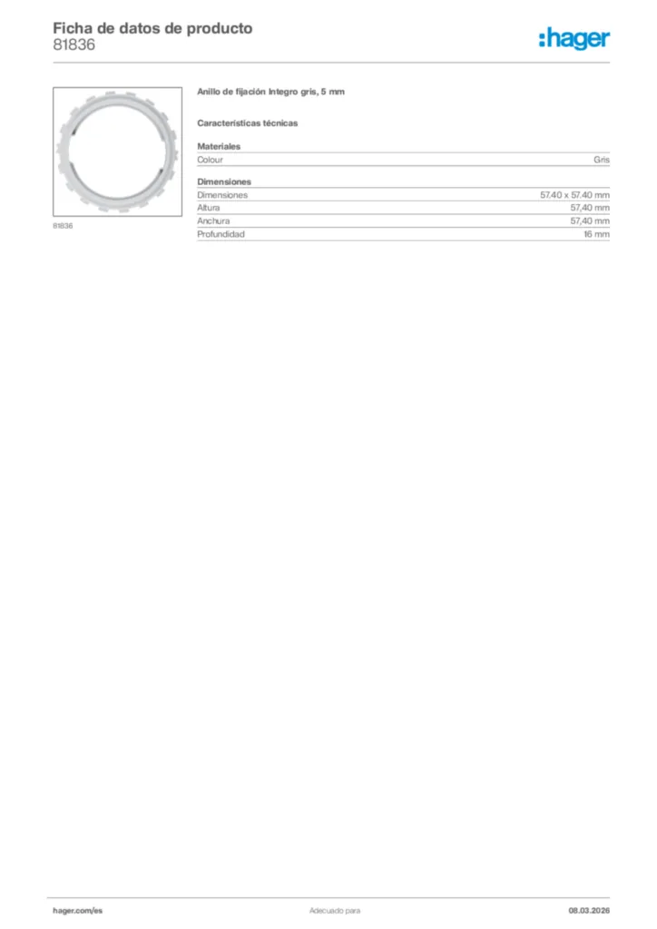 Imagen Hager Ficha de datos de producto 81836 | Hager España