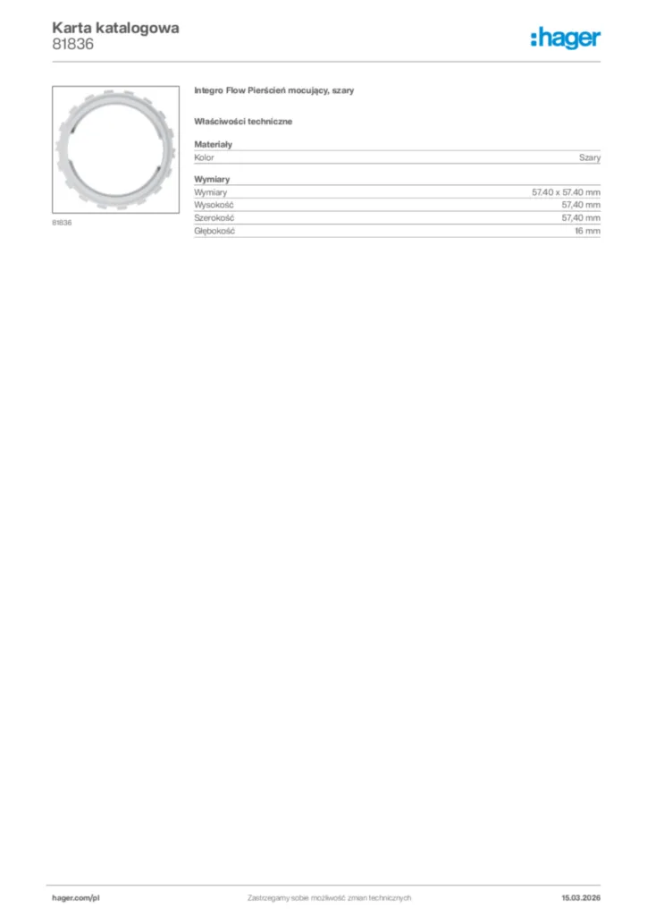 Zdjęcie Hager Karta katalogowa 81836 | Hager Polska