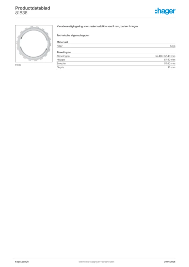 Afbeelding Hager Productdatablad 81836 | Hager Nederland