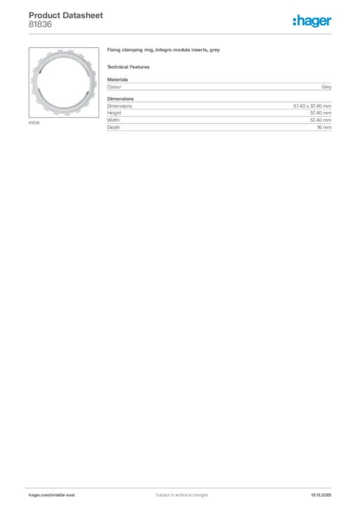 Image Hager Product data sheet 81836  | Hager