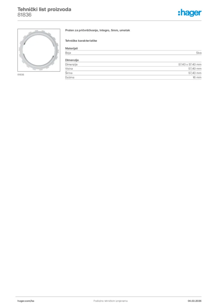 Slika Hager Tehnički list proizvoda 81836  | Hager