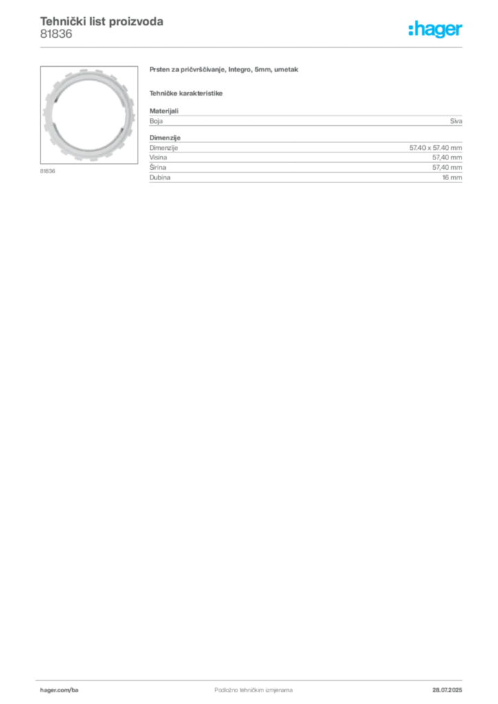Slika Hager Product data sheet 81836  | Hager