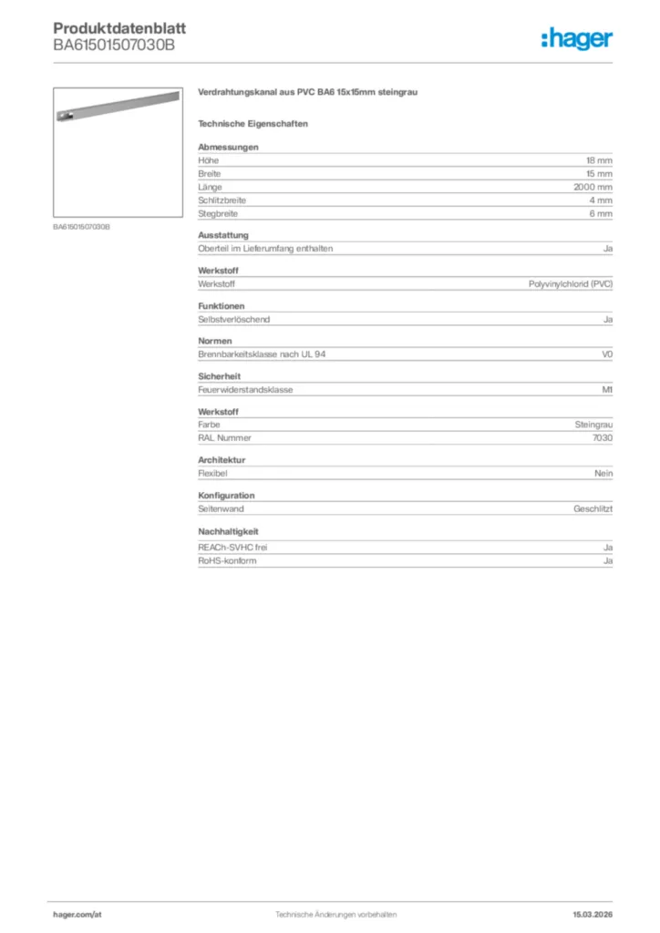Bild Hager Produktdatenblatt BA61501507030B | Hager Deutschland