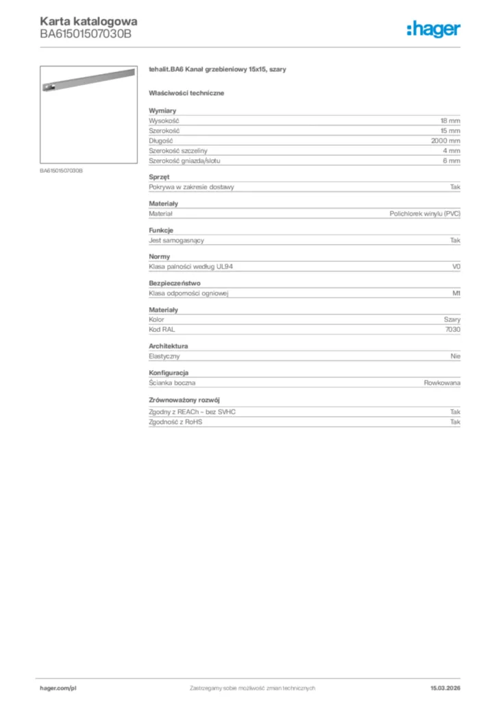 Zdjęcie Hager Karta katalogowa BA61501507030B | Hager Polska