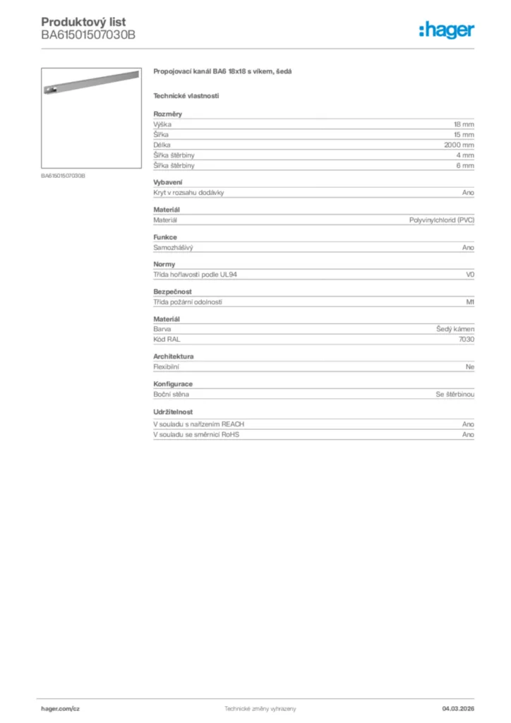 Obrázek Hager Product data sheet BA61501507030B | Hager