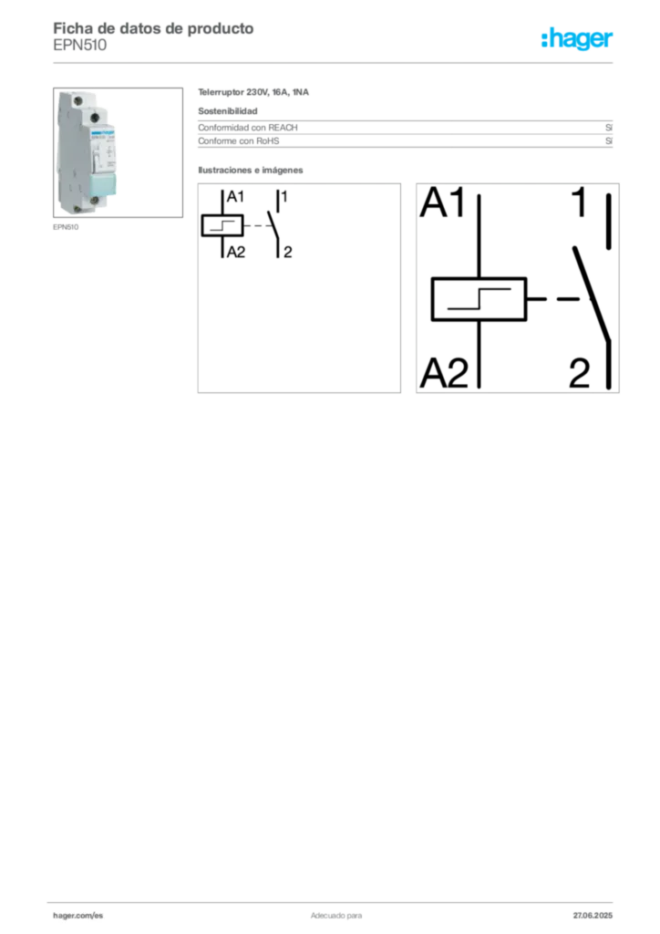 Imagen Hager Ficha de datos de producto EPN510 | Hager España
