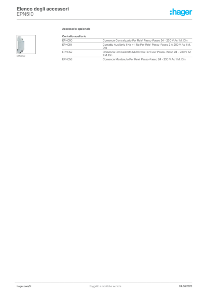Immagine Hager Scheda tecnica del prodotto EPN510 | Hager Italia
