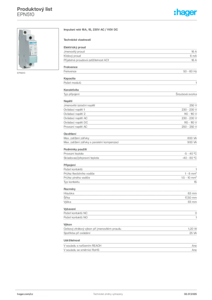 Obrázek Hager Produktový list EPN510 | Hager