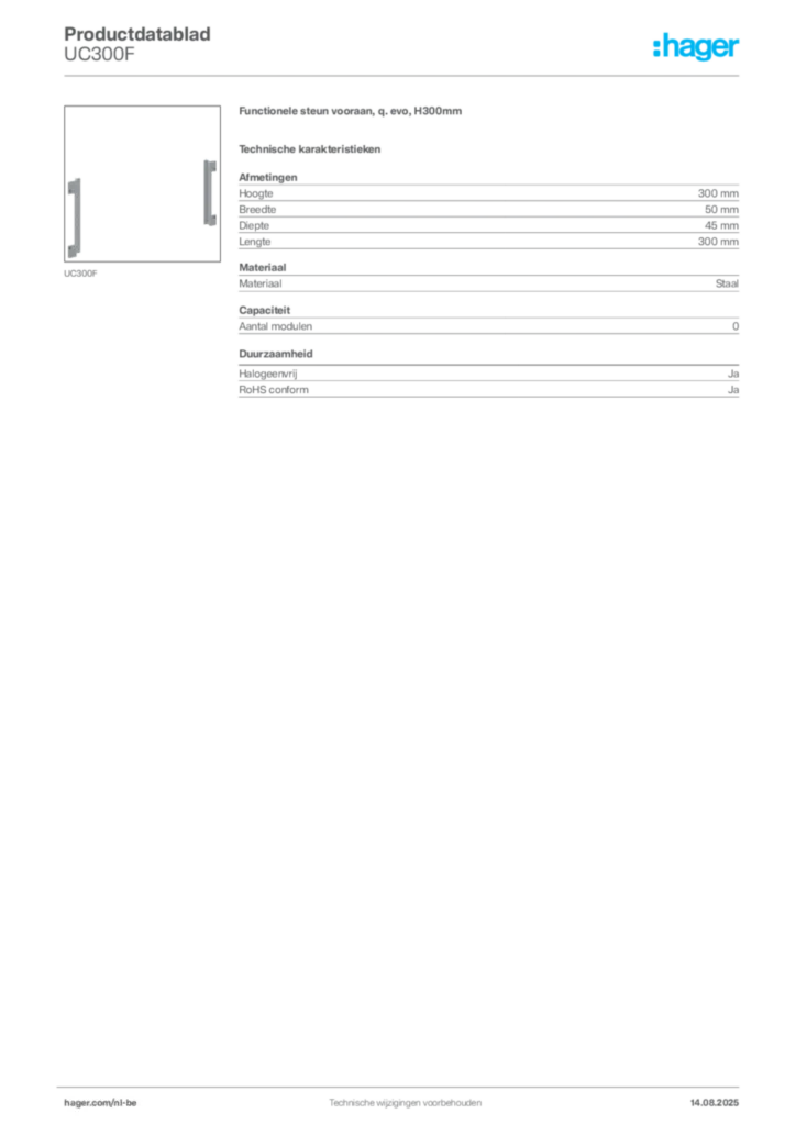 Afbeelding Hager Productdatablad UC300F | Hager Belgium