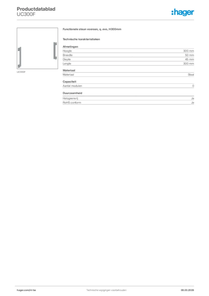 Afbeelding Hager Productdatablad UC300F | Hager Belgium