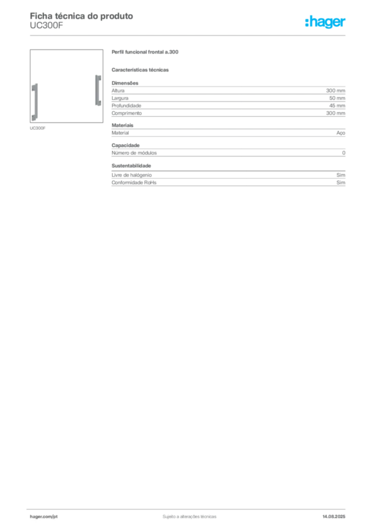 Imagem Hager Ficha técnica do produto UC300F | Hager Portugal