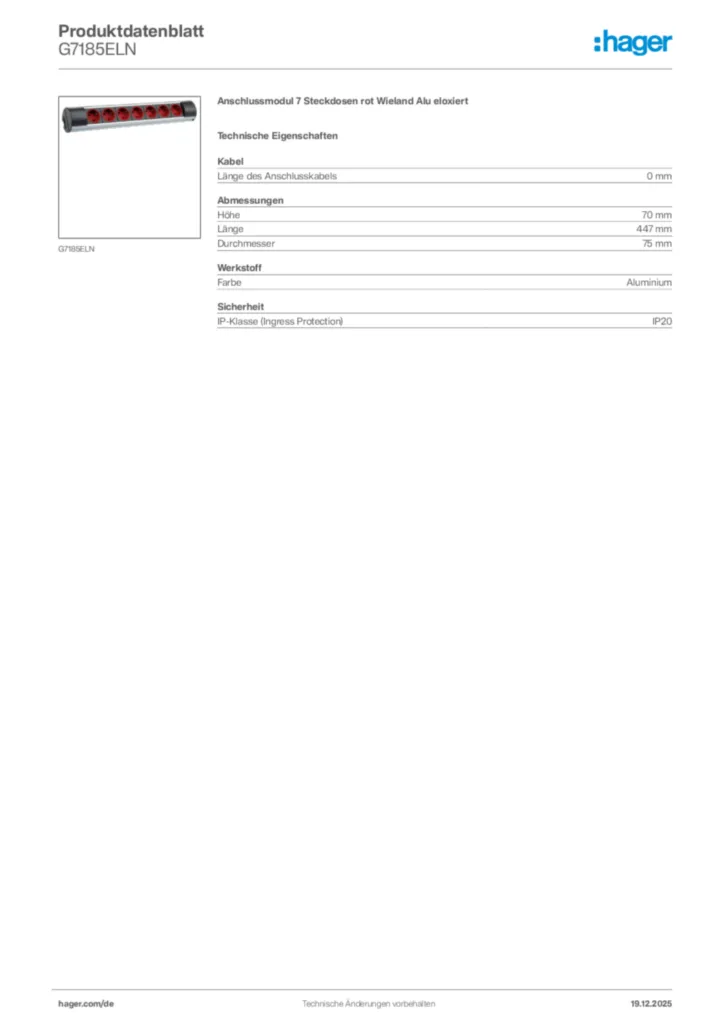 Bild Hager Produktdatenblatt G7185ELN | Hager Deutschland