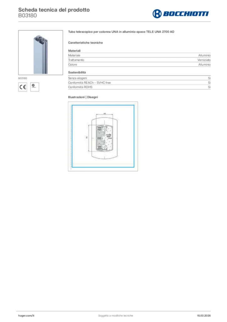 Immagine Bocchiotti Scheda tecnica del prodotto B03180 | Hager Italia