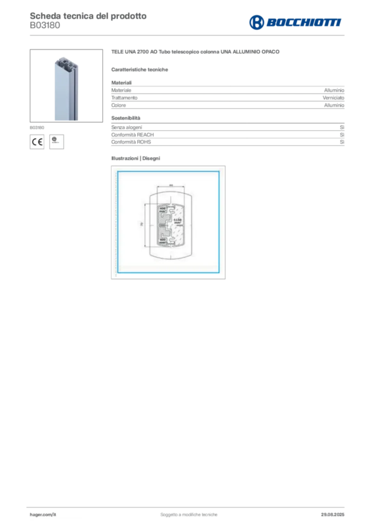 Immagine Bocchiotti Scheda tecnica del prodotto B03180 | Hager Italia