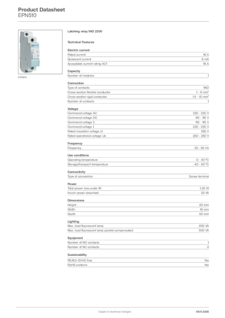 Image Hager Product data sheet EPN510  | Hager Africa