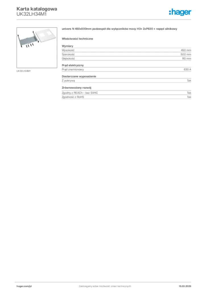 Zdjęcie Hager Karta katalogowa UK32LH34M1 | Hager Polska