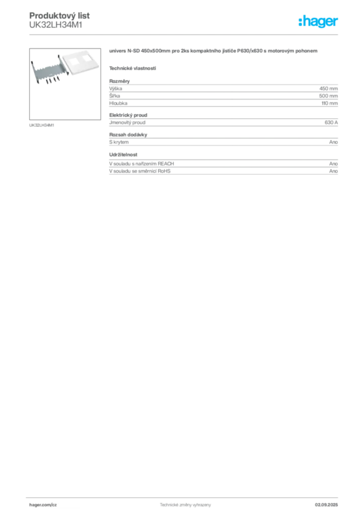 Obrázek Hager Produktový list UK32LH34M1 | Hager