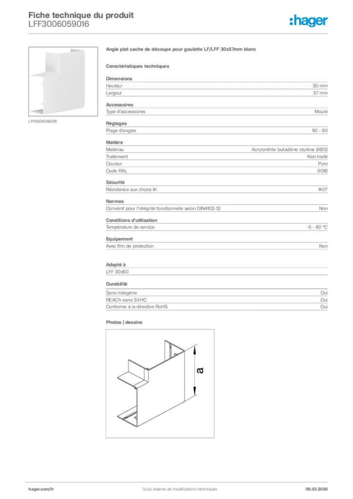 Image Hager Fiche technique du produit LFF3006059016 | Hager France